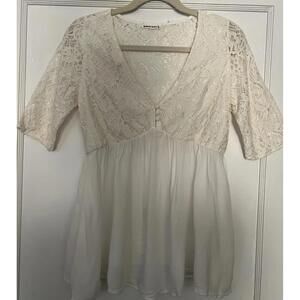 Breeze Surf White Lace Babydoll Top Size M